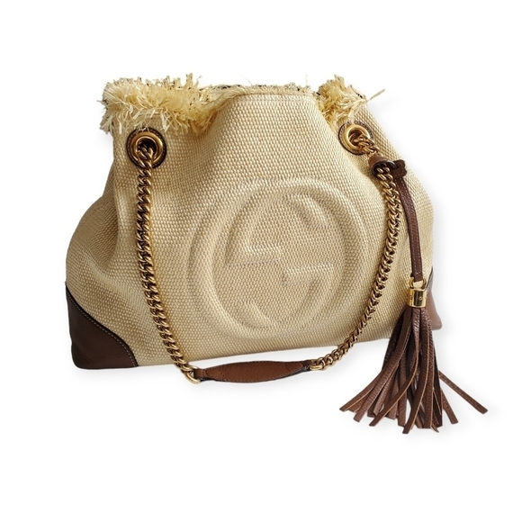 Gucci Handbags - Gucci Soho Raffia Chain Tote Shoulder Bag